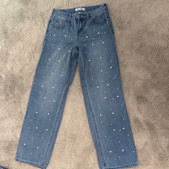 Women's Blue Embellished Jeans - Picture 1 of 4